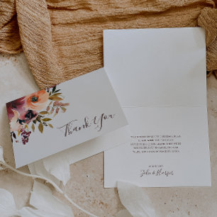 Burgundy Oranje Floral   Beige Hartelijk dank Bedankkaart