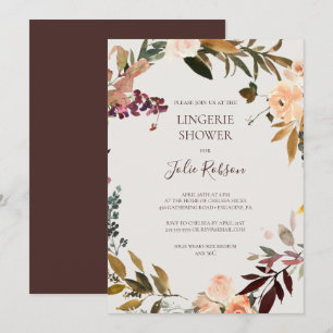 Burgundy Oranje Floral Beige Lingerie Shower Kaart