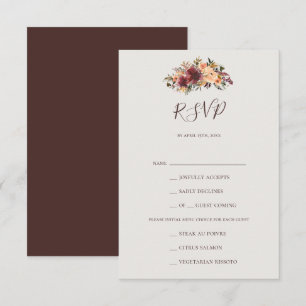 Burgundy Oranje Floral Beige Menu Keuze RSVP-kaart