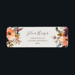 Burgundy Oranje Floral Beige Return Address Label<br><div class="desc">Deze oranje glanzende bloem | De beige etiketten van het terugkeeradres zijn perfect voor uw rustic boho blush, donkergroene, en gouden tuinbruiloft. Het ontwerp kenmerkt een grote of bouquet van minimalistische waterverf perzik, stoffige roos, paarse, en lichtroze floralen samen met koper, evergreen, geel, en roestkleurige groen. De bloemen in dit...</div>