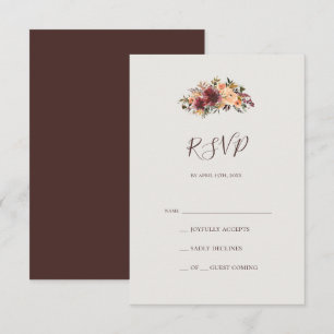 Burgundy Oranje Floral Beige RSVP-kaart RSVP Kaartje