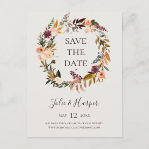 Burgundy Oranje Floral beige Save the Date Invitat Uitnodiging Briefkaart