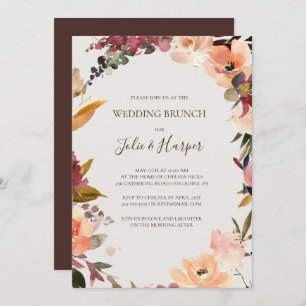 Burgundy Oranje Floral Beige Wedding Brunch Kaart