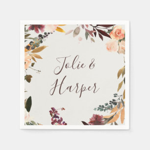 Burgundy Oranje Floral   Beige Wedding Napkins Servet