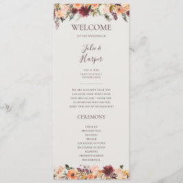 Burgundy Oranje Floral | Beige Wedding Programme Programmakaart