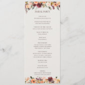 Burgundy Oranje Floral | Beige Wedding Programme Programmakaart (Achterkant)