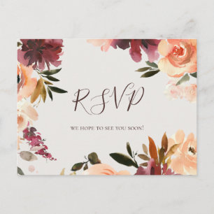 Burgundy Oranje Floral Beige Wedding RSVP Briefkaa Briefkaart