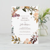 Burgundy Oranje Floral Bridal Tea Party Kaart (Staand voorkant)