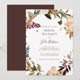 Burgundy Oranje Floral Bridal Tea Party Kaart