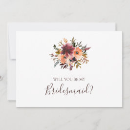 Burgundy Oranje Floral Bridesmaid-kaartje Kaart