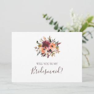 Burgundy Oranje Floral Bridesmaid-kaartje Kaart