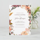 Burgundy Oranje Floral Couples Shower Kaart (Staand voorkant)