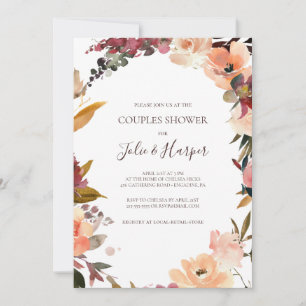Burgundy Oranje Floral Couples Shower Kaart