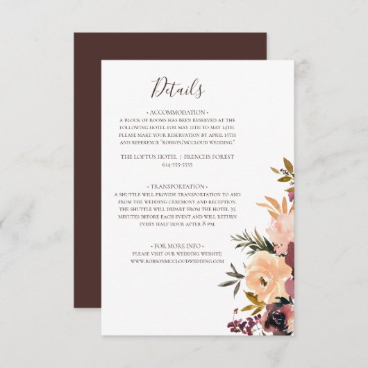 Burgundy Oranje Floral — Enclosure Card Informatiekaartje (Voorkant / Achterkant)