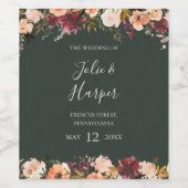 Burgundy Oranje Floral | Etiket voor groene wedden (Enkel label)