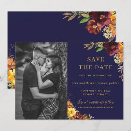 Burgundy Oranje Floral Foto Save the Date Kaart