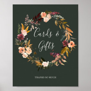 Burgundy Oranje Floral Green Kaarten en Gifts Sign Poster