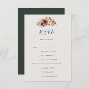 Burgundy Oranje Floral Green Menu Keuze RSVP-kaart