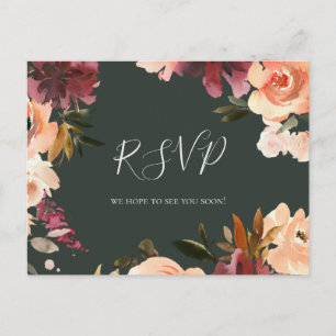 Burgundy Oranje Floral Green Wedding RSVP Briefkaa Briefkaart