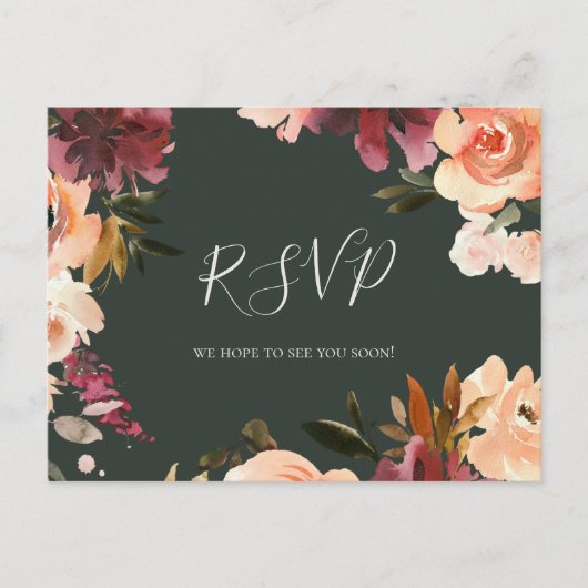 Burgundy Oranje Floral Green Wedding RSVP Briefkaa Briefkaart (Voorkant)