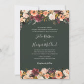 Burgundy Oranje Floral | Groen traditioneel huweli Kaart (Voorkant)