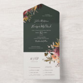 Burgundy Oranje Floral | Groen zegel en verzenden All In One Uitnodiging (Binnen)