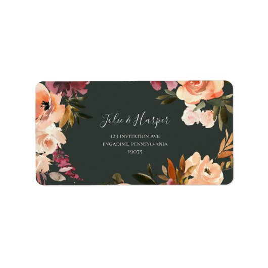 Burgundy Oranje Floral | Groene RSVP-Adresetikette Etiket (Voorkant)