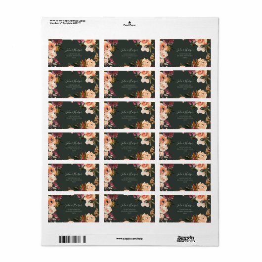 Burgundy Oranje Floral | Groene RSVP-Adresetikette Etiket (Full Sheet)