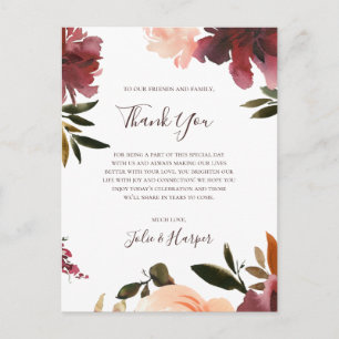 Burgundy Oranje Floral Hartelijk dank Briefkaart