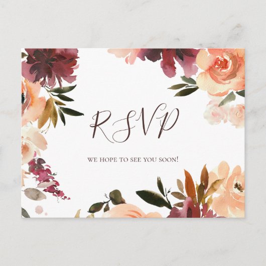 Burgundy Oranje Floral Menu Keuze RSVP-kaart (Voorkant)