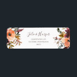 Burgundy Oranje Floral Return Address Label<br><div class="desc">Deze bruine oranje etiketten van de bloemige terugkeer zijn perfect voor je bijtende boho blush, donkergroene en gouden tuinbruiloft. Het ontwerp kenmerkt een grote of bouquet van minimalistische waterverf perzik, stoffige roos, paarse, en lichtroze floralen samen met koper, evergreen, geel, en roestkleurige groen. De bloemen in dit ontwerp zijn papaver,...</div>