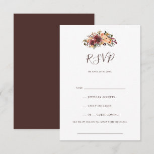 Burgundy Oranje Floral Song Request RSVP Card