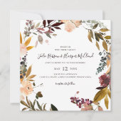 Burgundy Oranje Floral | Uitnodiging tot weddensch (Voorkant)