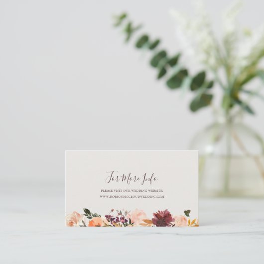Burgundy Oranje Floral | Website beige weddenschap Informatiekaartje (Staand voorkant)