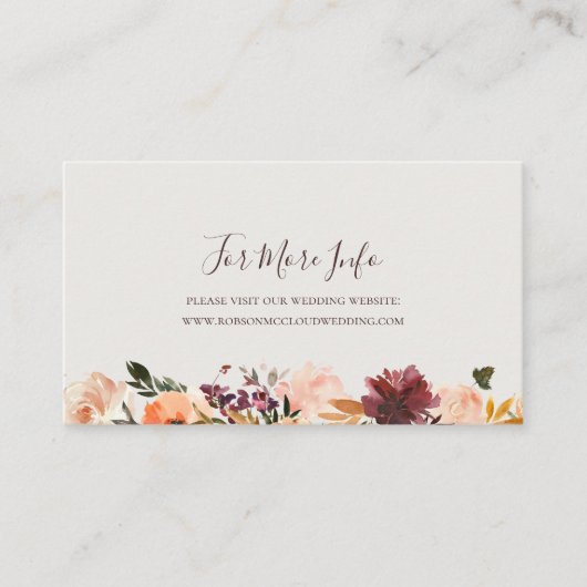 Burgundy Oranje Floral | Website beige weddenschap Informatiekaartje (Voorkant)