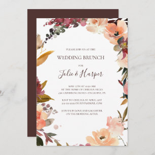 Burgundy Oranje Floral Wedding Brunch Uitnodiging