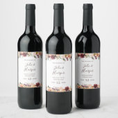 Burgundy Oranje Floral Wedding Wine Label Wijn Etiket (Flessen)