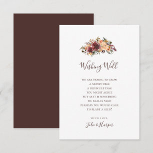 Burgundy Oranje Floral Wedding Wishwell Card Informatiekaartje