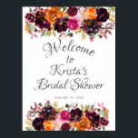 Burgundy & Oranje Floral Welcome Vrijgezellenfeest Poster<br><div class="desc">Verbluffende waterverf bouquet met pinda's en rozen in de Bourgogne,  oranje en roze. Bezoek onze winkel om ons hele najaar bloem collectie te uitzichten.</div>