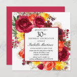 Burgundy Oranje Geel Roze Floral 30th Birthday Kaart<br><div class="desc">Eet een speciaal persoon met deze elegante 30th Birthday party uitnodiging. Herfst bloemen creëer een mooie waterverf adem.</div>