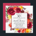 Burgundy Oranje Geel Roze Floral 30th Birthday Kaart<br><div class="desc">Eet een speciaal persoon met deze elegante 30th Birthday party uitnodiging. Herfst bloemen creëer een mooie waterverf adem.</div>