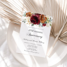 Burgundy Oranje Ivory Floral Wedding Jubileum Kaart