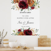 Burgundy Oranje Ivory Floral Wedding Welcome Sign Poster (Keuken)