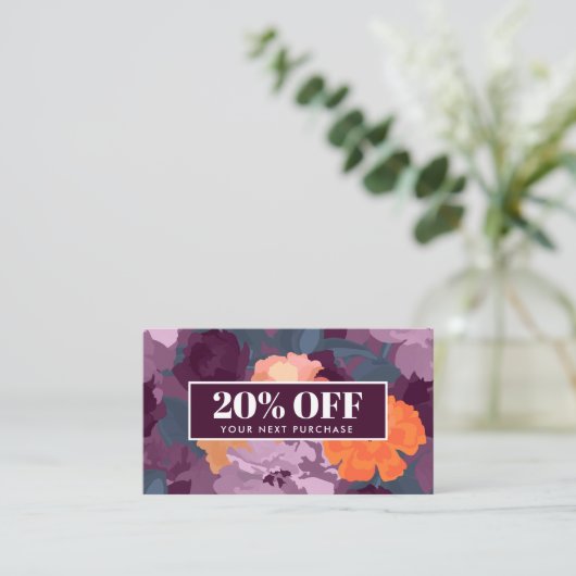 Burgundy Oranje Paarse  bloemen Coupon Kaart Visitekaartje (Staand voorkant)