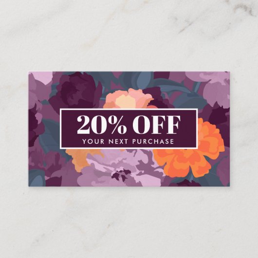 Burgundy Oranje Paarse bloemen Coupon Kaart Visitekaartje (Voorkant)