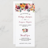 Burgundy Oranje Pink Flowers Wedding Programme Programmakaart (Voorkant / Achterkant)