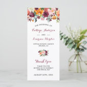 Burgundy Oranje Pink Flowers Wedding Programme Programmakaart (Staand voorkant)
