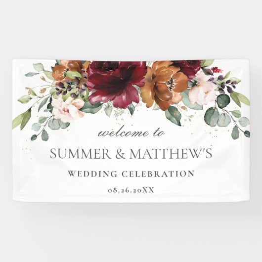 Burgundy Oranje - roze ivoor - finale bruiloft Spandoek (Horizontaal)