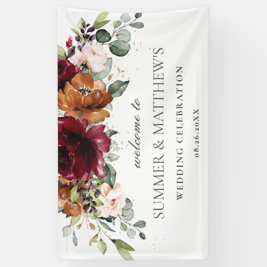 Burgundy Oranje - roze ivoor - finale bruiloft Spandoek (Verticaal)