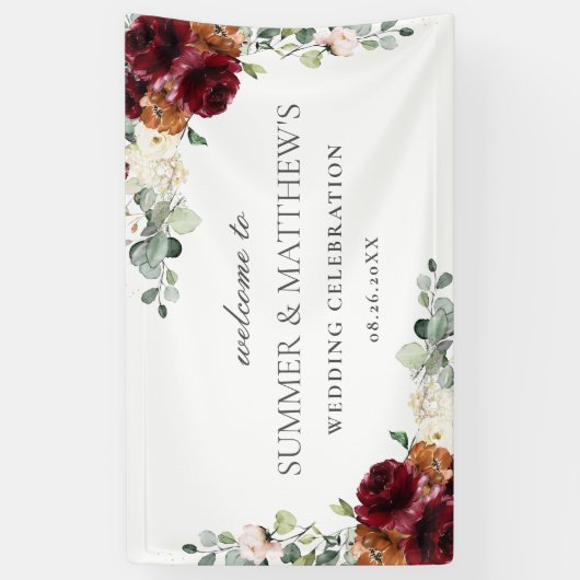 Burgundy Oranje - roze ivoor - finale bruiloft Spandoek (Verticaal)